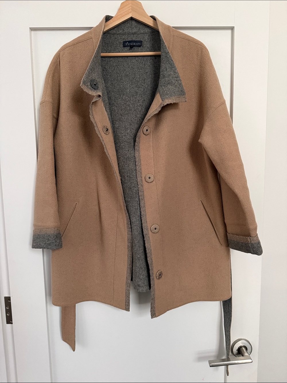 Alpaca Wool Coat - Camel/Gray